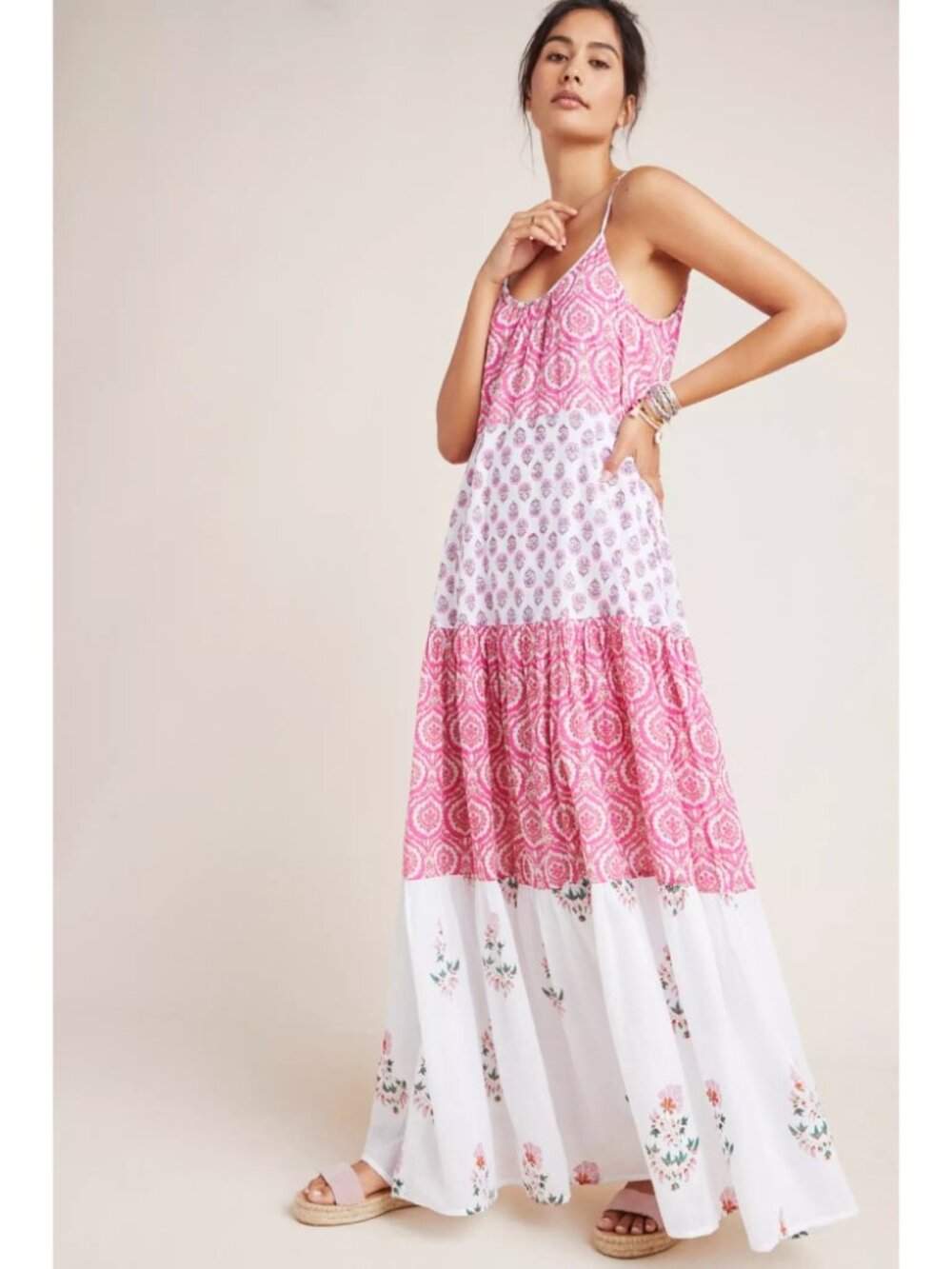 Anthropologie Roller Rabbit Mason Dakota Maxi Dress Tiered Boho Cotton Voile XS